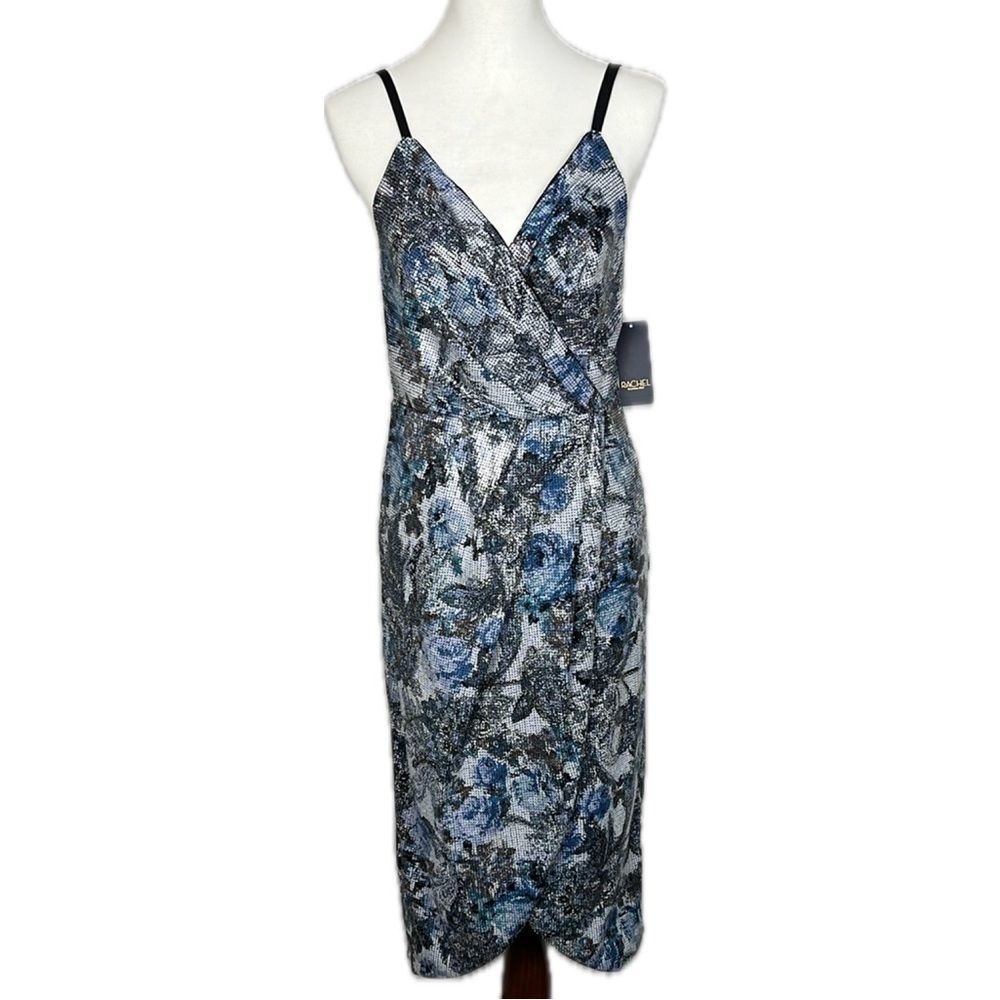 Rachel Rachel Roy Blue Floral Faye Sequin Dress 6 Faux Wrap Cocktail Party